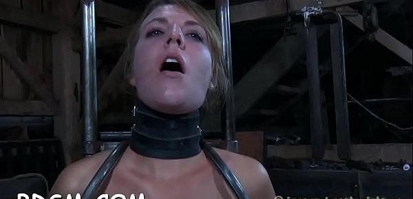  Blindfolded and gagged hotty gets her love tunnel shovelled with toy